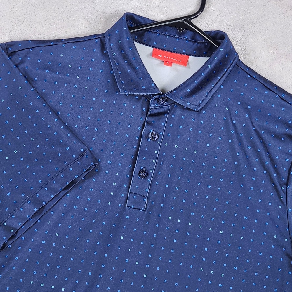 Redvanly Polo Shirt Mens Large Blue Alphabet Print Golf Performance Stretch